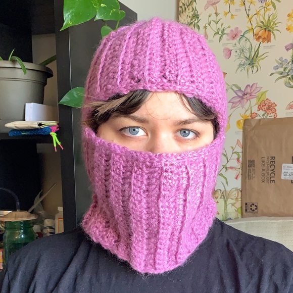 ribbed knit light purple balaclava - Picture 2 of 5